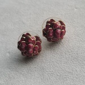 Mini Red Rose Enamel Floral Stud Earrings in Gold